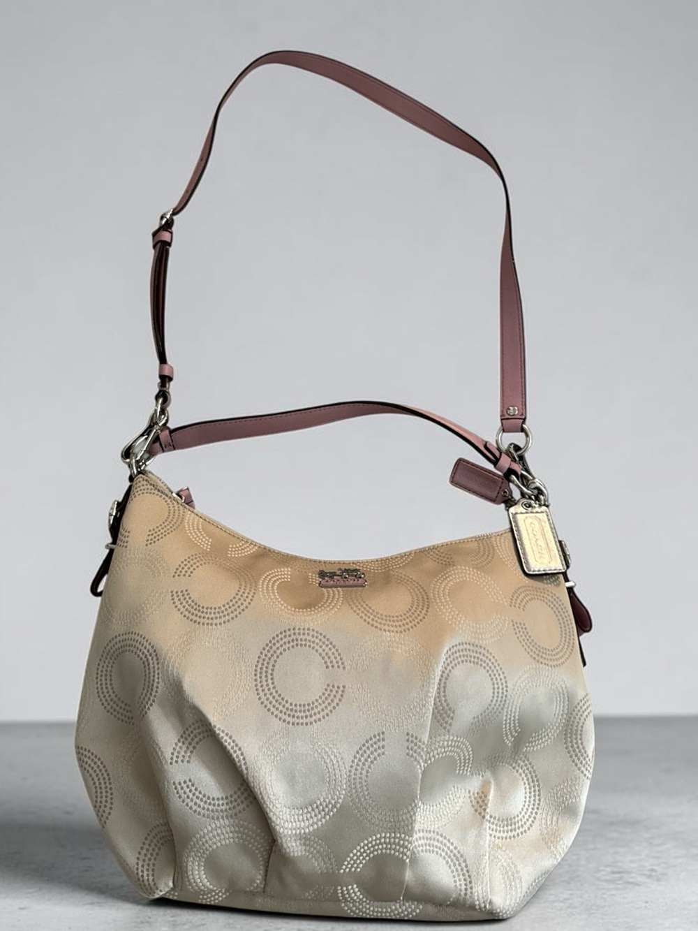 Coach Poppy Op Art Glam Tote Shoulder Bag – Gold/Khaki & Rose Pink